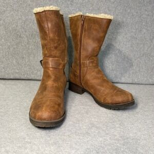 Dominique Nicole Boots Women 7M Brown Faux Fur Lined Mid Calf Buckle Warm EUC